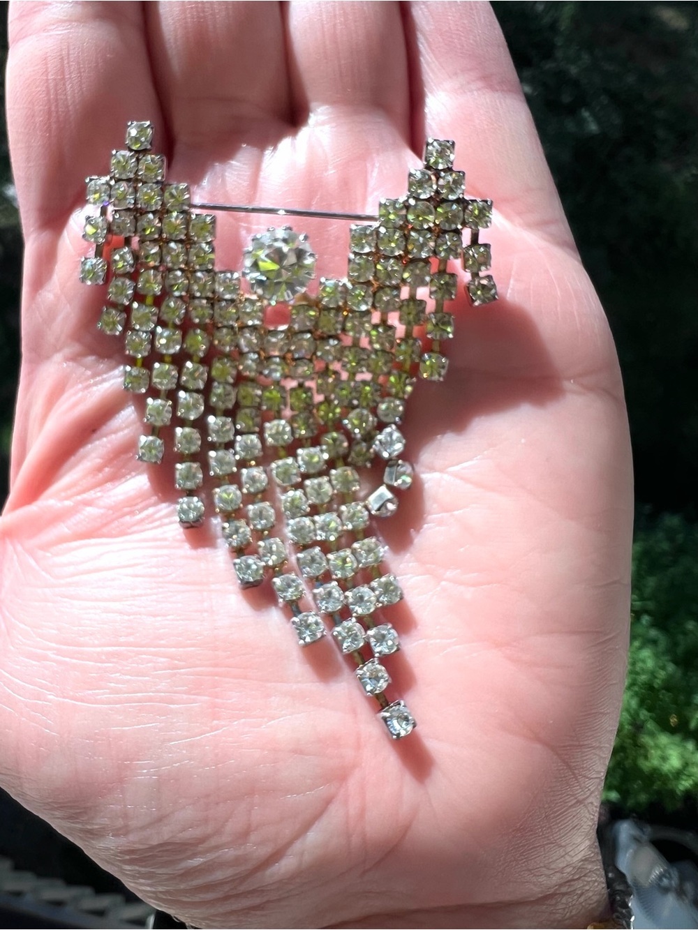 Unique Vintage Clear Crystal Cascading Fringe Brooch